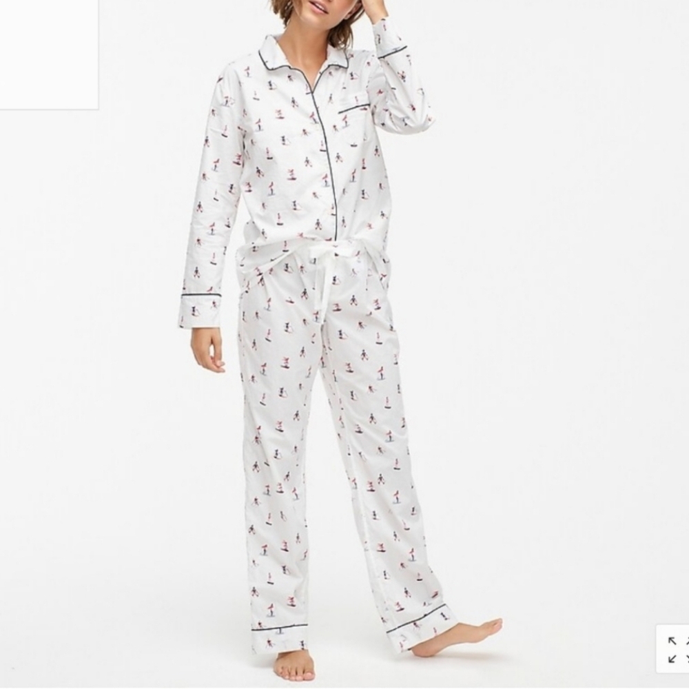J. Crew Cotton Poplin Long Sleeve Sleep Set In Skier Print Size Large
